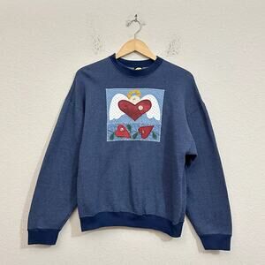 Vintage H.L.MILLER GOLD Sweatshirt Navy Blue Angel Heart Patchwork